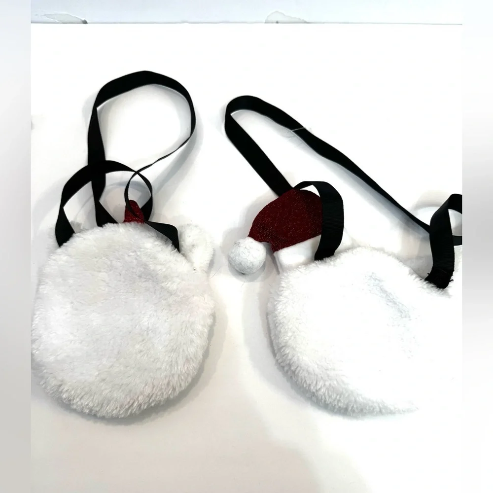 2 Toddler White Fuzzy Christmas Purses Unicorn and Kitty Pretend Play